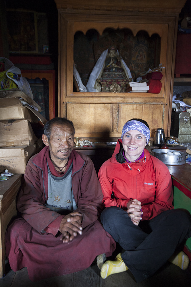 Taylor with Monk in Rolwaling Valley, Nepal