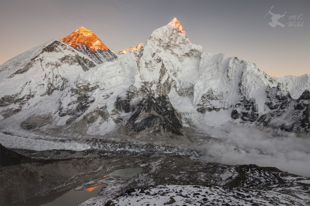 Last Light on Nuptse (right) and Everest (left)
