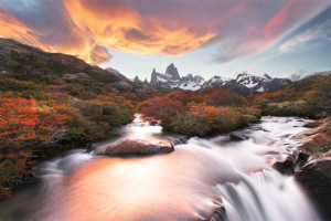 An extravagant sunset over Fitz Roy, Argentina