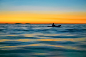 Kayak, Kayaker, Sunset, Paint, Ocean, 